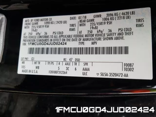 1FMCU0GD4JUD02424 фото 2