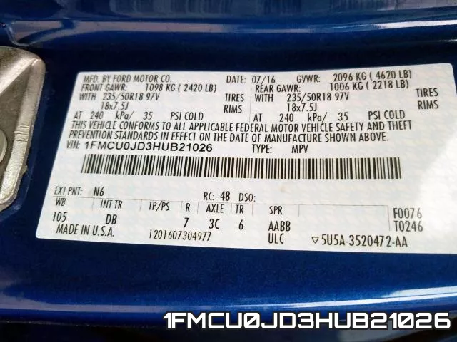1FMCU0JD3HUB21026 фото 2