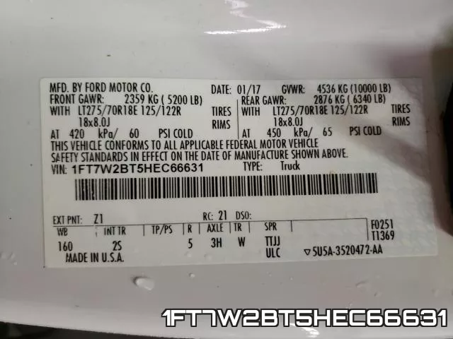 1FT7W2BT5HEC66631 фото 2