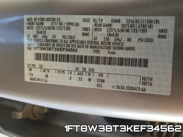 1FT8W3BT3KEF34562 фото 2