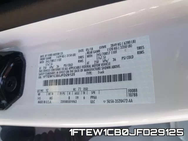 1FTEW1CB0JFD29125 фото 2