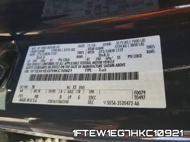 1FTEW1EG7HKC10921 фото 2