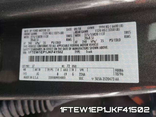 1FTEW1EP1JKF41502 фото 2