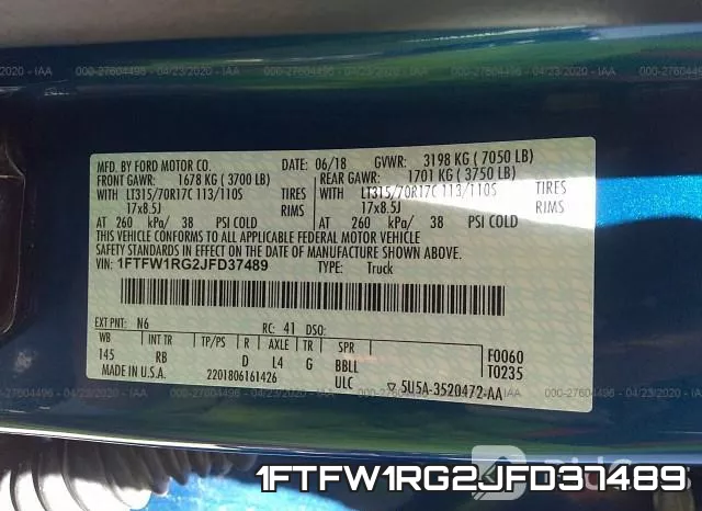 1FTFW1RG2JFD37489 фото 10