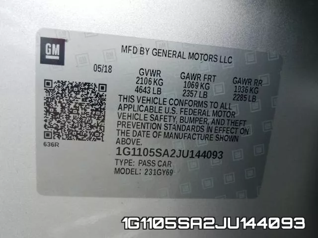 1G1105SA2JU144093 фото 2