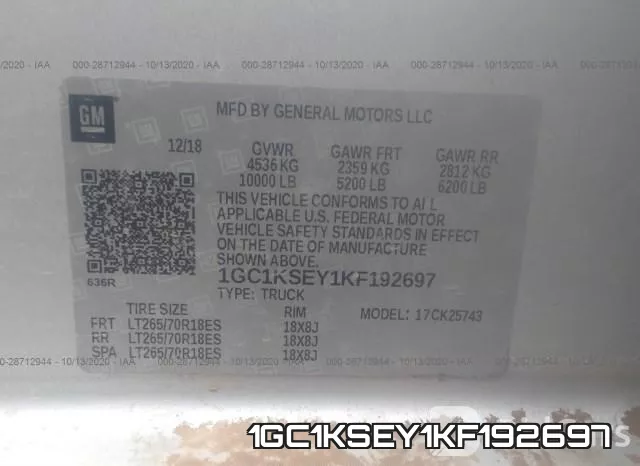 1GC1KSEY1KF192697 фото 10