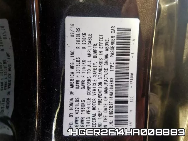 1HGCR2F14HA008883 фото 2