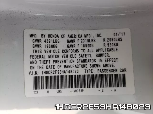 1HGCR2F53HA148023 фото 2