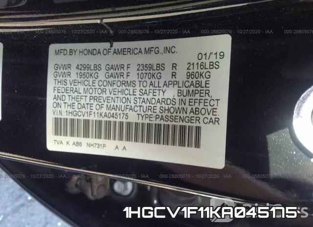 1HGCV1F11KA045175 фото 10