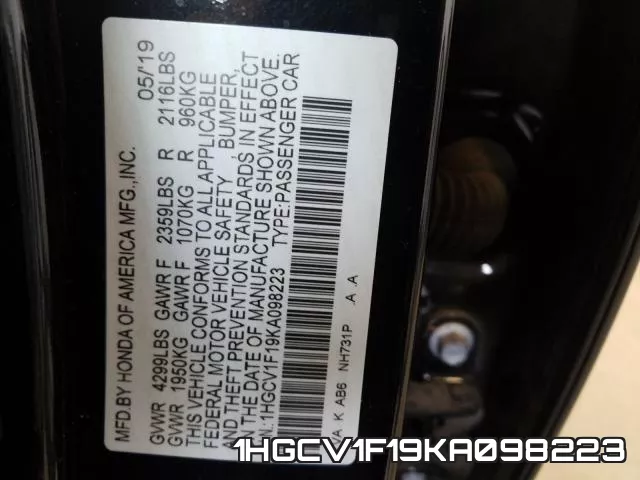 1HGCV1F19KA098223 фото 2