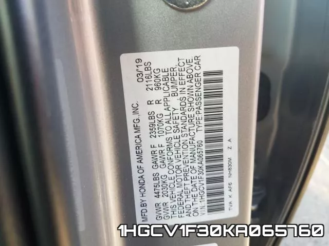 1HGCV1F30KA065760 фото 2