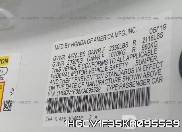 1HGCV1F35KA095529 фото 10