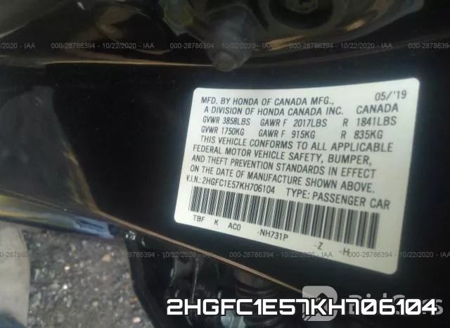 2HGFC1E57KH706104 фото 10