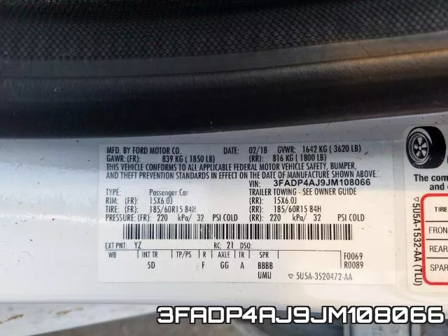 3FADP4AJ9JM108066 фото 2