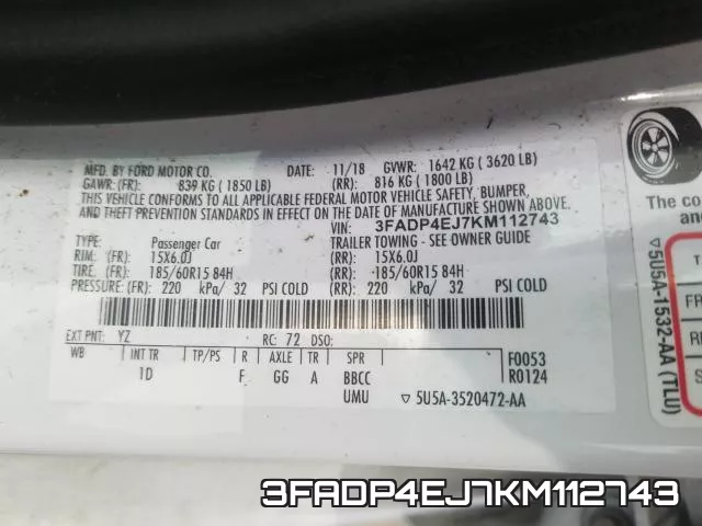 3FADP4EJ7KM112743 фото 2