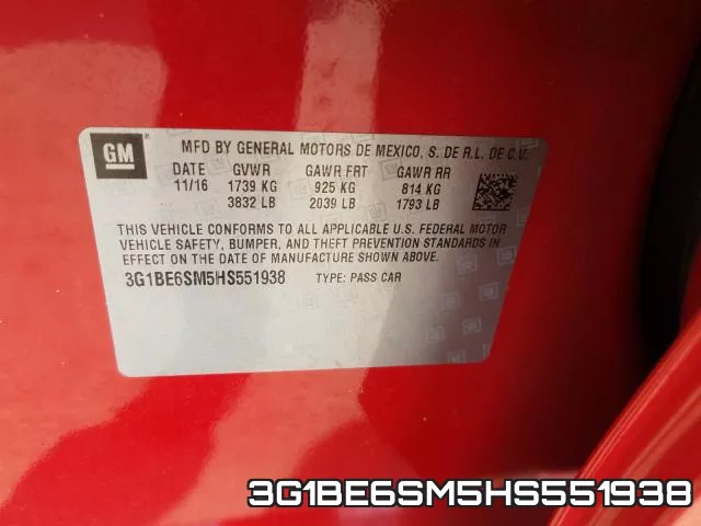 3G1BE6SM5HS551938 фото 2