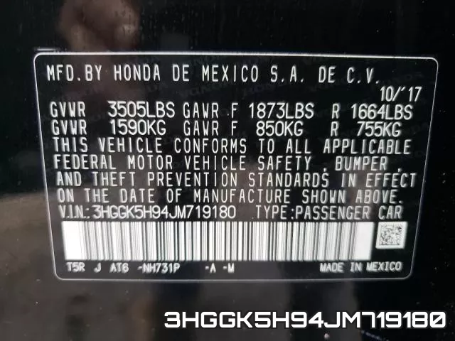 3HGGK5H94JM719180 фото 2