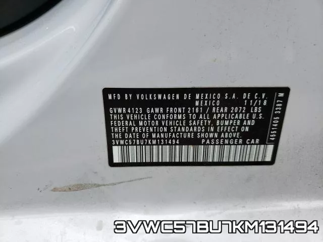 3VWC57BU7KM131494 фото 2