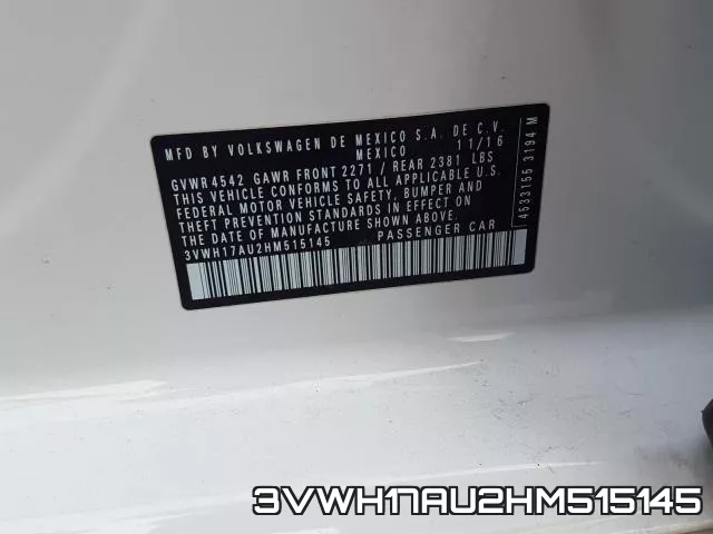 3VWH17AU2HM515145 фото 2