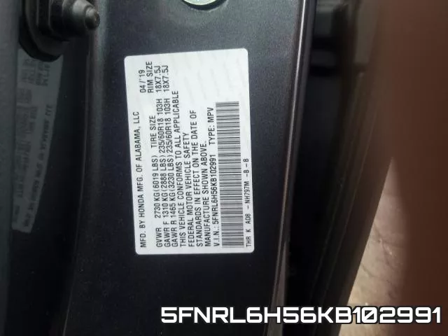 5FNRL6H56KB102991 фото 2
