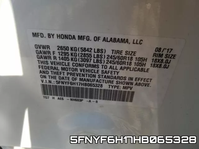 5FNYF6H17HB065328 фото 2