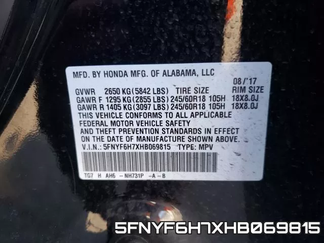 5FNYF6H7XHB069815 фото 2