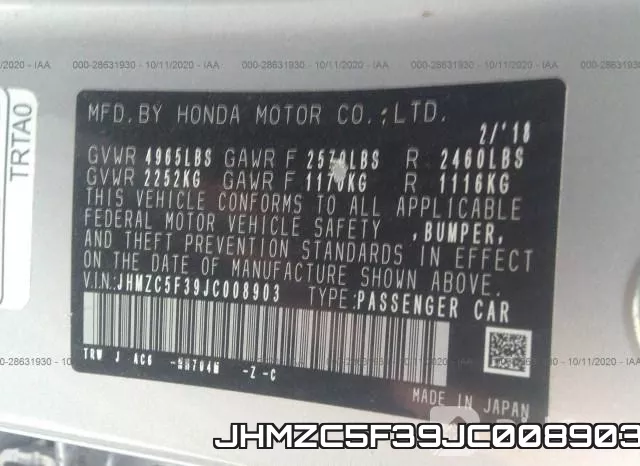JHMZC5F39JC008903 фото 10