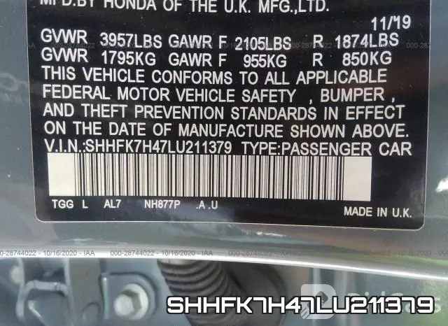 SHHFK7H47LU211379 фото 9