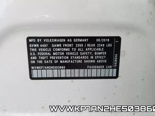 WVWKP7AN2HE503860 фото 2