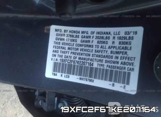 19XFC2F67KE207164 фото 10