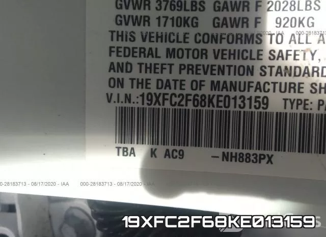 19XFC2F68KE013159 фото 10