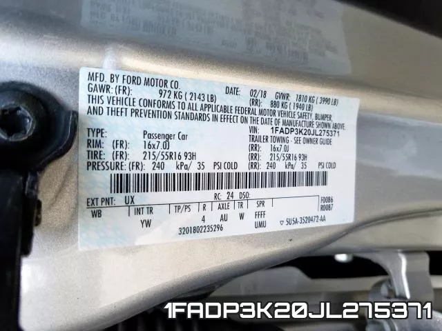 1FADP3K20JL275371 фото 2