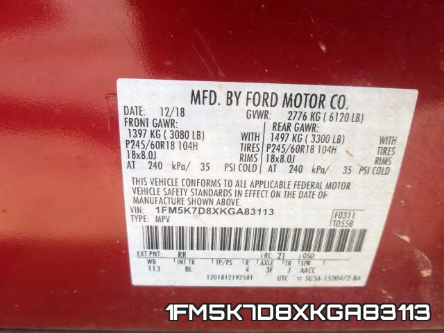 1FM5K7D8XKGA83113 фото 2