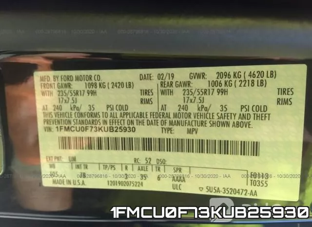 1FMCU0F73KUB25930 фото 10