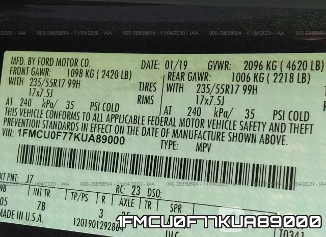 1FMCU0F77KUA89000 фото 10