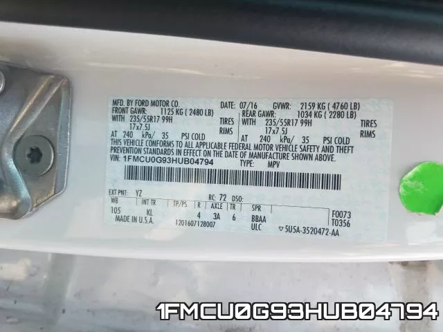 1FMCU0G93HUB04794 фото 2
