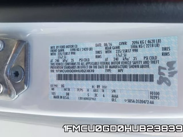 1FMCU0GD0HUB23839 фото 2