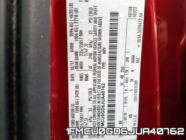 1FMCU0GD6JUA40762 фото 2