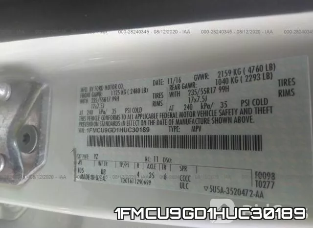 1FMCU9GD1HUC30189 фото 10