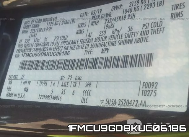 1FMCU9GD8KUC06186 фото 10
