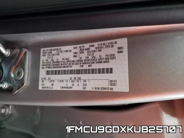 1FMCU9GDXKUB25707 фото 2