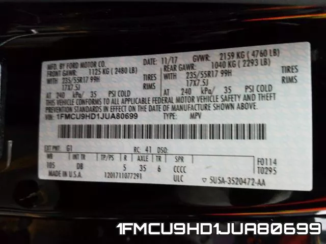1FMCU9HD1JUA80699 фото 2