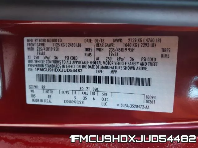 1FMCU9HDXJUD54482 фото 2