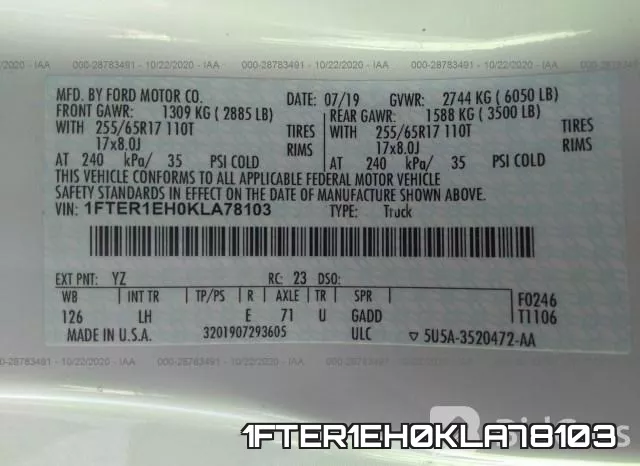 1FTER1EH0KLA78103 фото 10