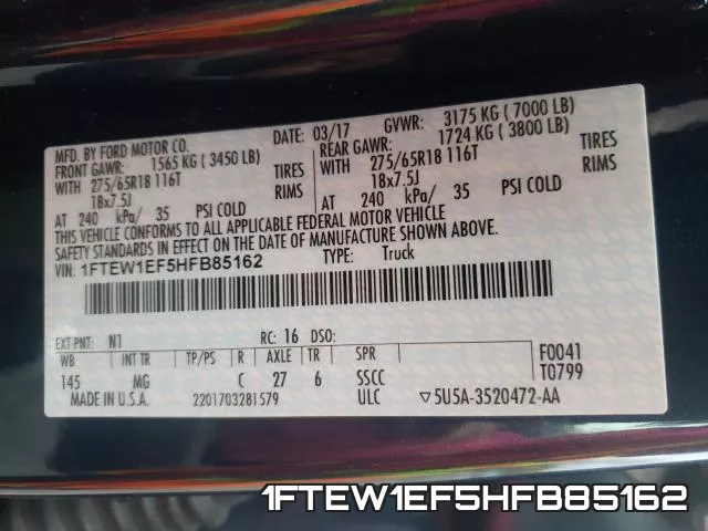 1FTEW1EF5HFB85162 фото 2