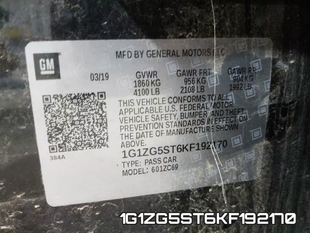 1G1ZG5ST6KF192170 фото 2
