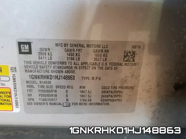 1GNKRHKD1HJ148863 фото 2