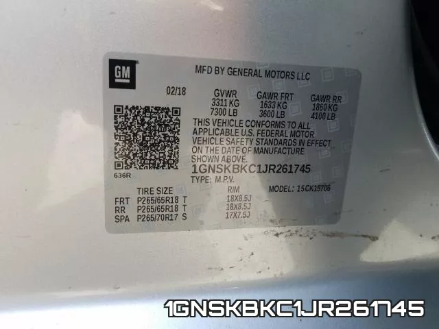 1GNSKBKC1JR261745 фото 2