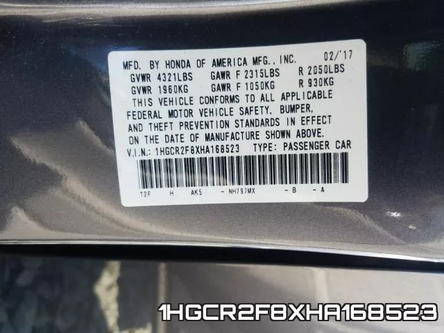 1HGCR2F8XHA168523 фото 2