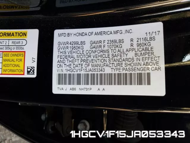 1HGCV1F15JA053343 фото 2